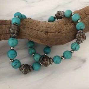 Turquoise & Silver Beaded Bracelets (2)